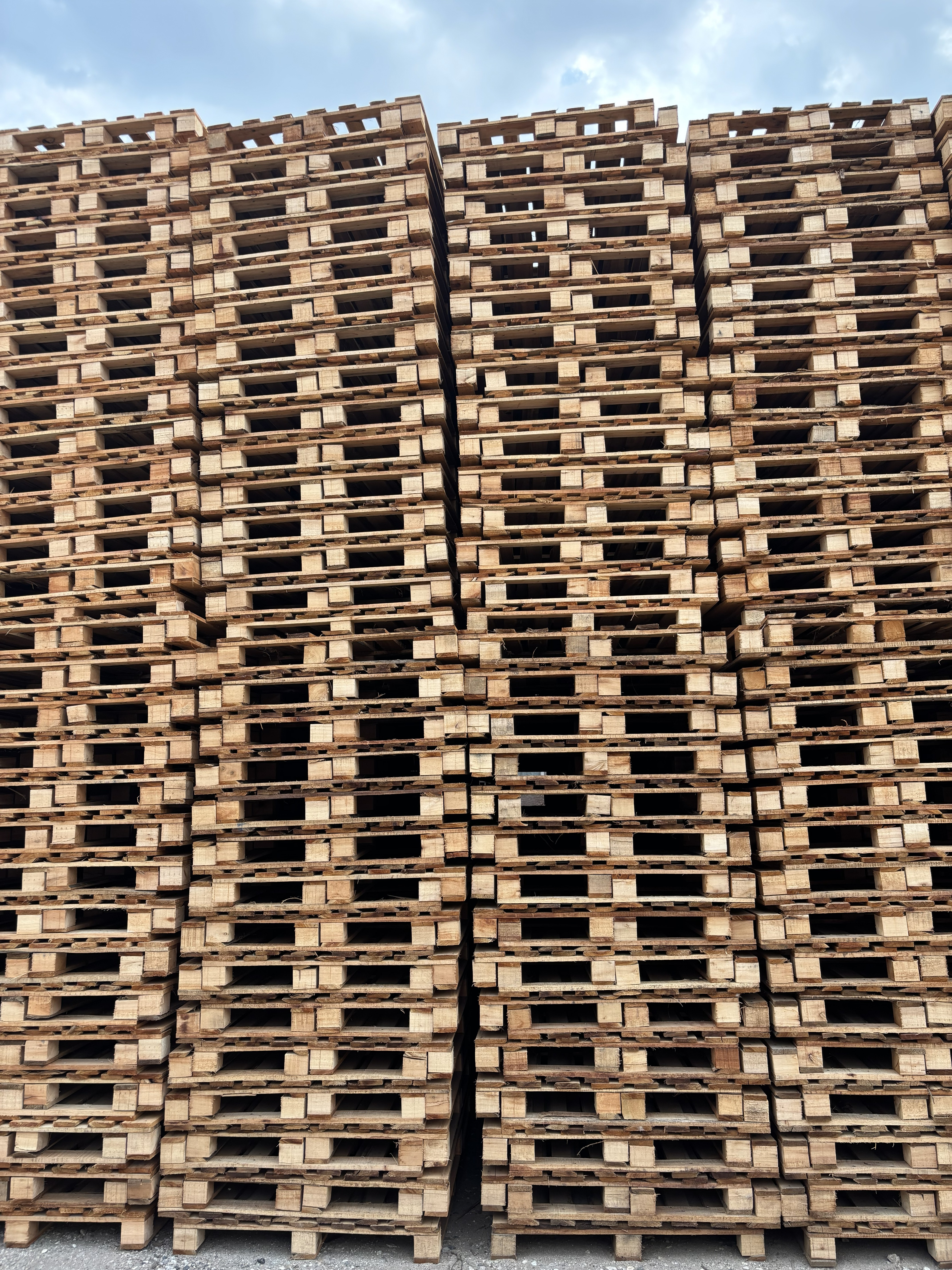 Pallets apilados en planta de producción